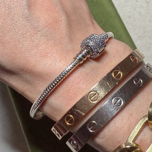 New PANDORA Sterling Silver Bracelet with CZ Slider Charm - Picture 13 of 16